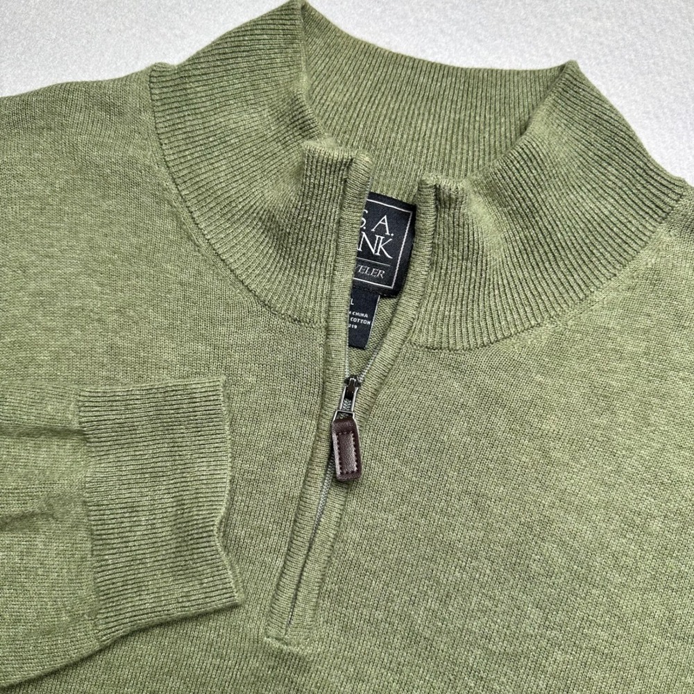 Jos. A. Bank Traveler Sweater Mens XL Green Pima Cotton Quarter Zip Mock Neck
